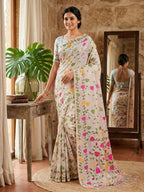 Shree Shyam Fashion White Linen Cotton Saree - Distacart