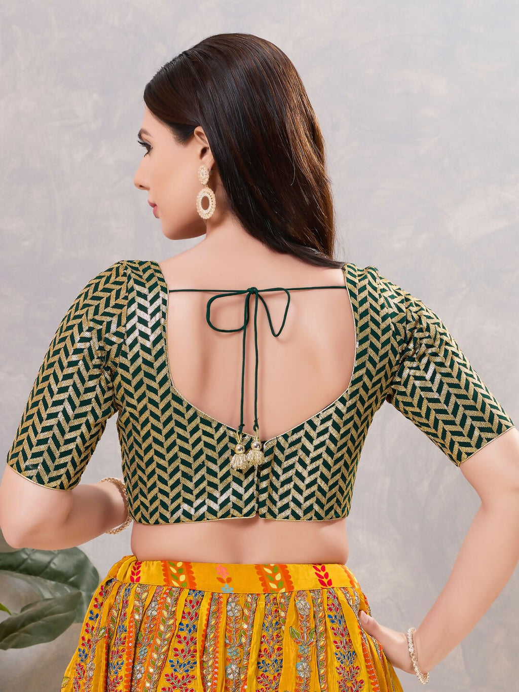 Joban Fashion Women Silk Bottle-Green Stitched Blouse