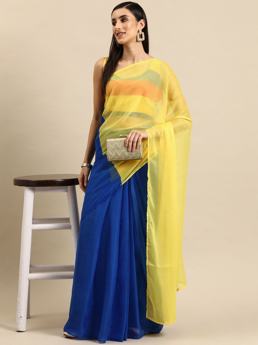 Ahalyaa Women's Traditional Semi Stitch Saree - Blue