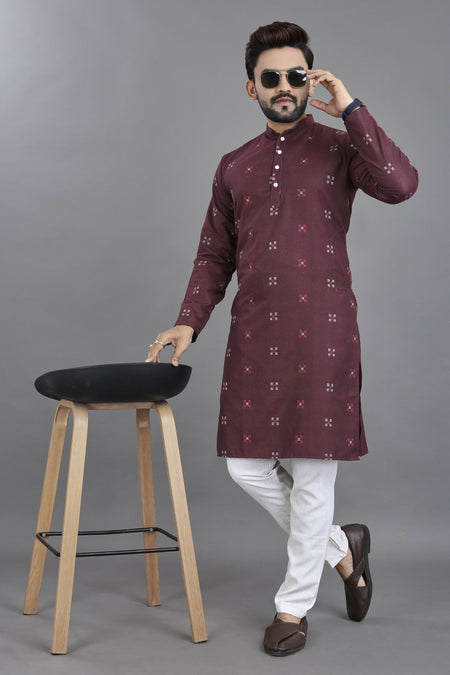 Anaita Purple Weaving Linen Cotton Straight Kurta