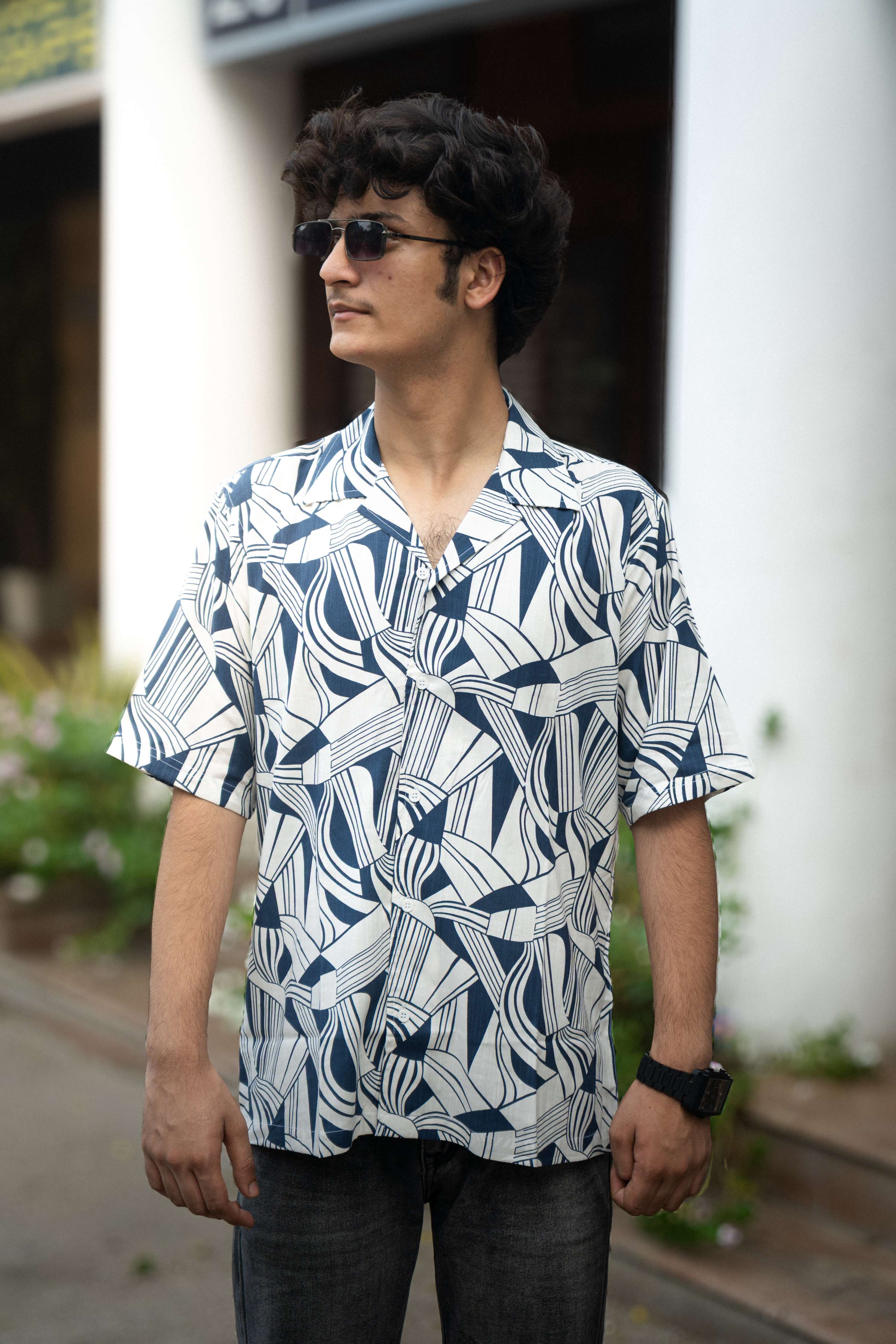 Fabmade Men’S Abstract Print Cuban Collar Shirt