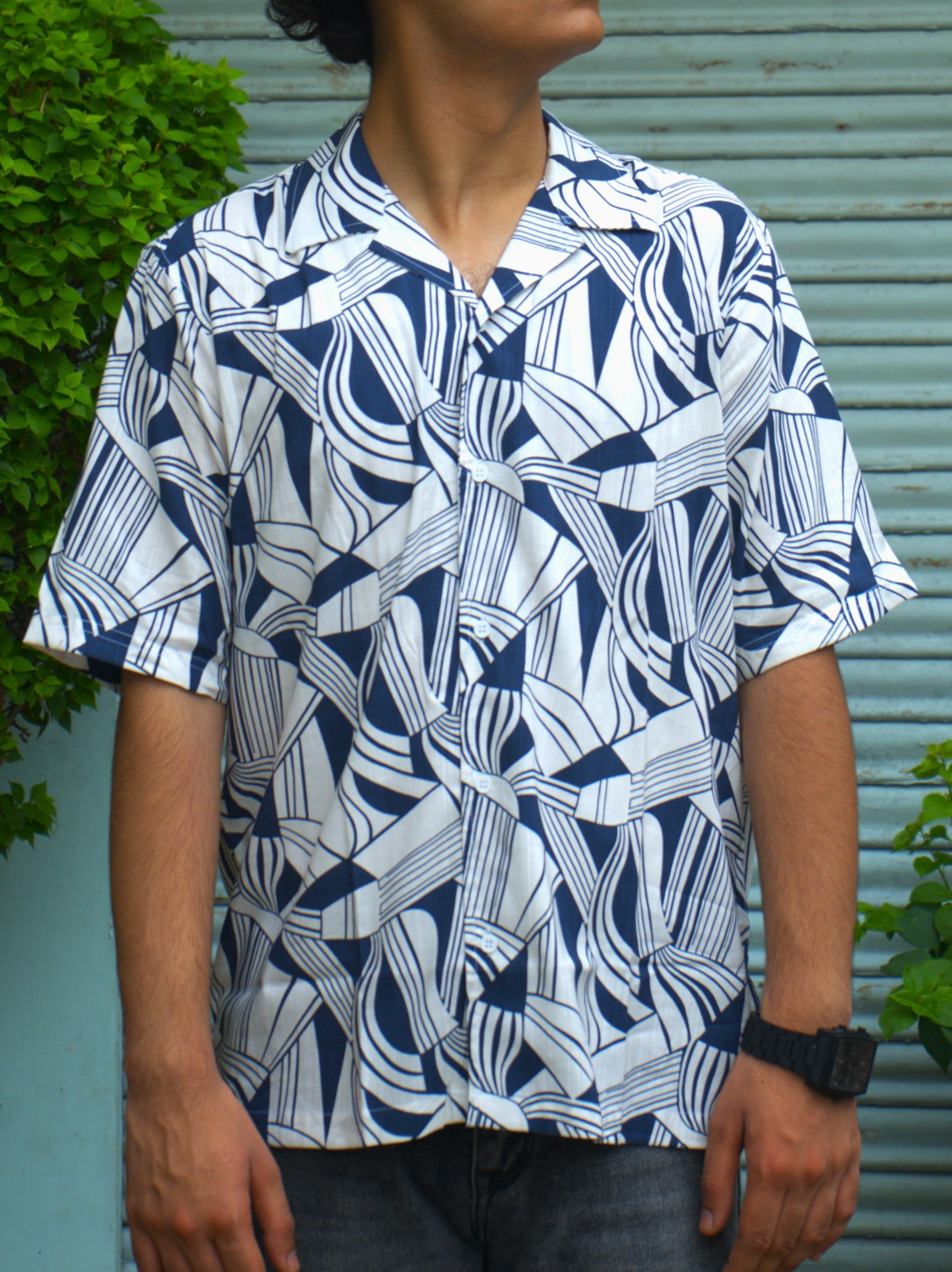 Fabmade Men’S Abstract Print Cuban Collar Shirt