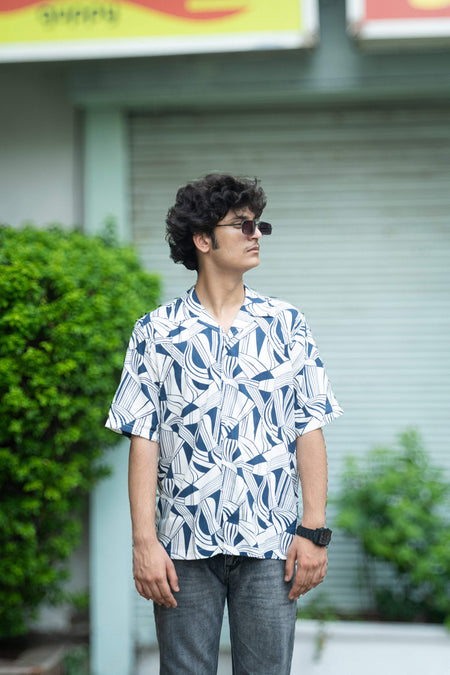 Fabmade Men’S Abstract Print Cuban Collar Shirt