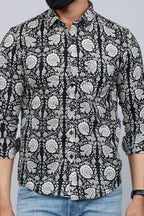 Miravan Men's Black Comfort Floral Printed Cotton Casual Shirt