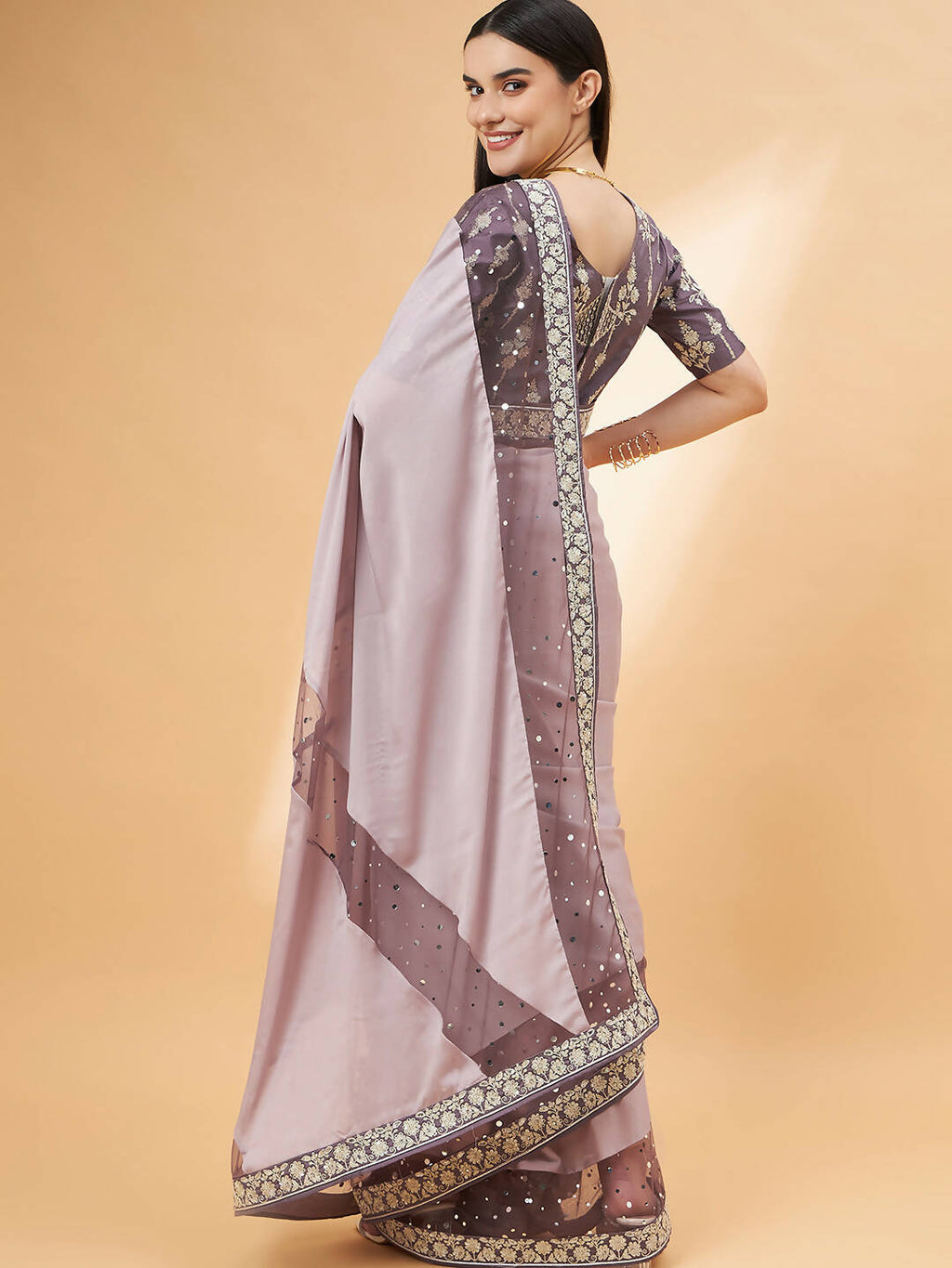 Mauve Silk Georgette Ribbon Embroidery Saree - Norita Hit Design