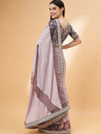 Mauve Silk Georgette Ribbon Embroidery Saree - Norita Hit Design