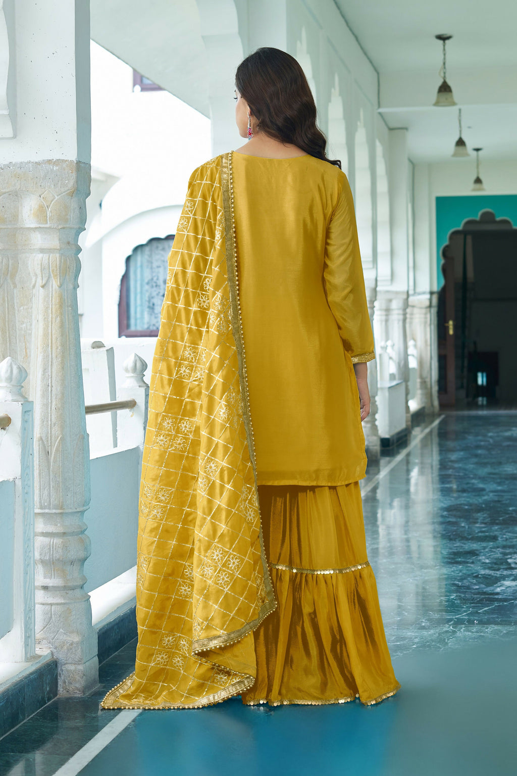 Joban Fashion Yellow Kurta Set Chinon Silk Embroidery Sequence Work - Distacart
