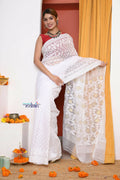 Very Much Indian Jamdhani Cotton Saree With Polka Dot Pallu - White - Distacart