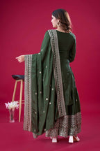 Teeya Creation Green Colour Chinnon Silk Heavy Embroidery Work Fully Stitched Salwar Suit - Distacart