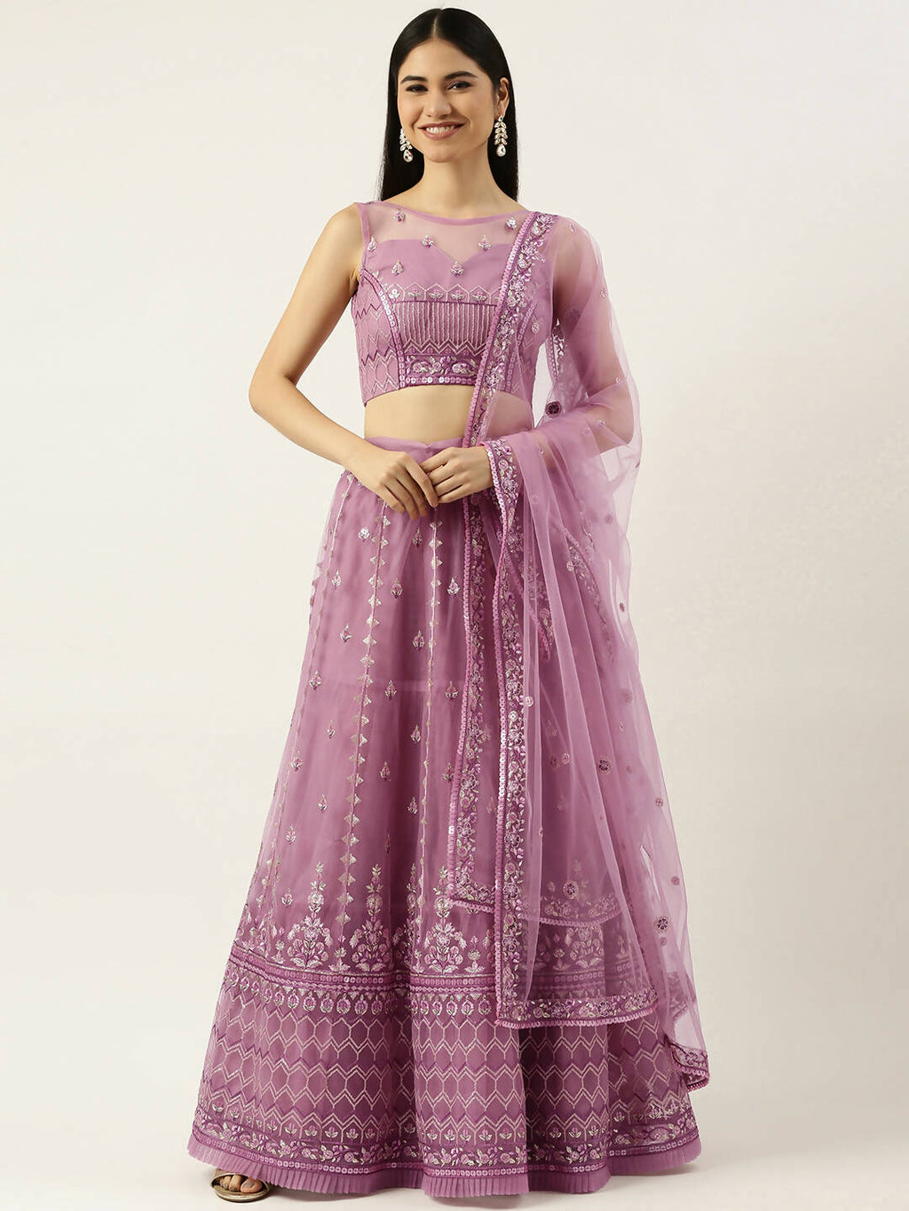 House of Panchhi Rose Gold Net Sequinse Work Lehenga & Blouse, Dupatta