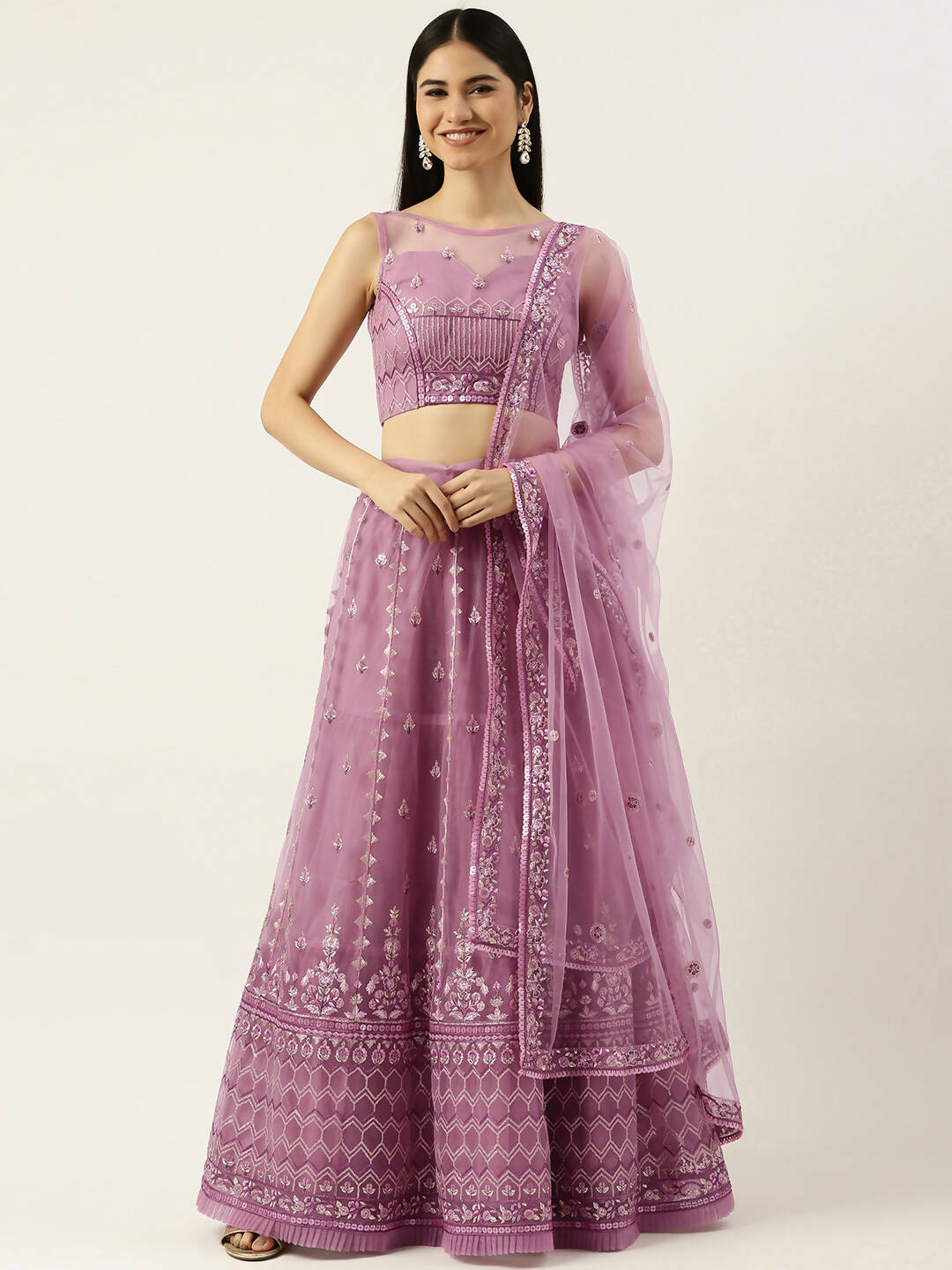 House of Panchhi Rose Gold Net Sequinse Work Lehenga & Blouse, Dupatta
