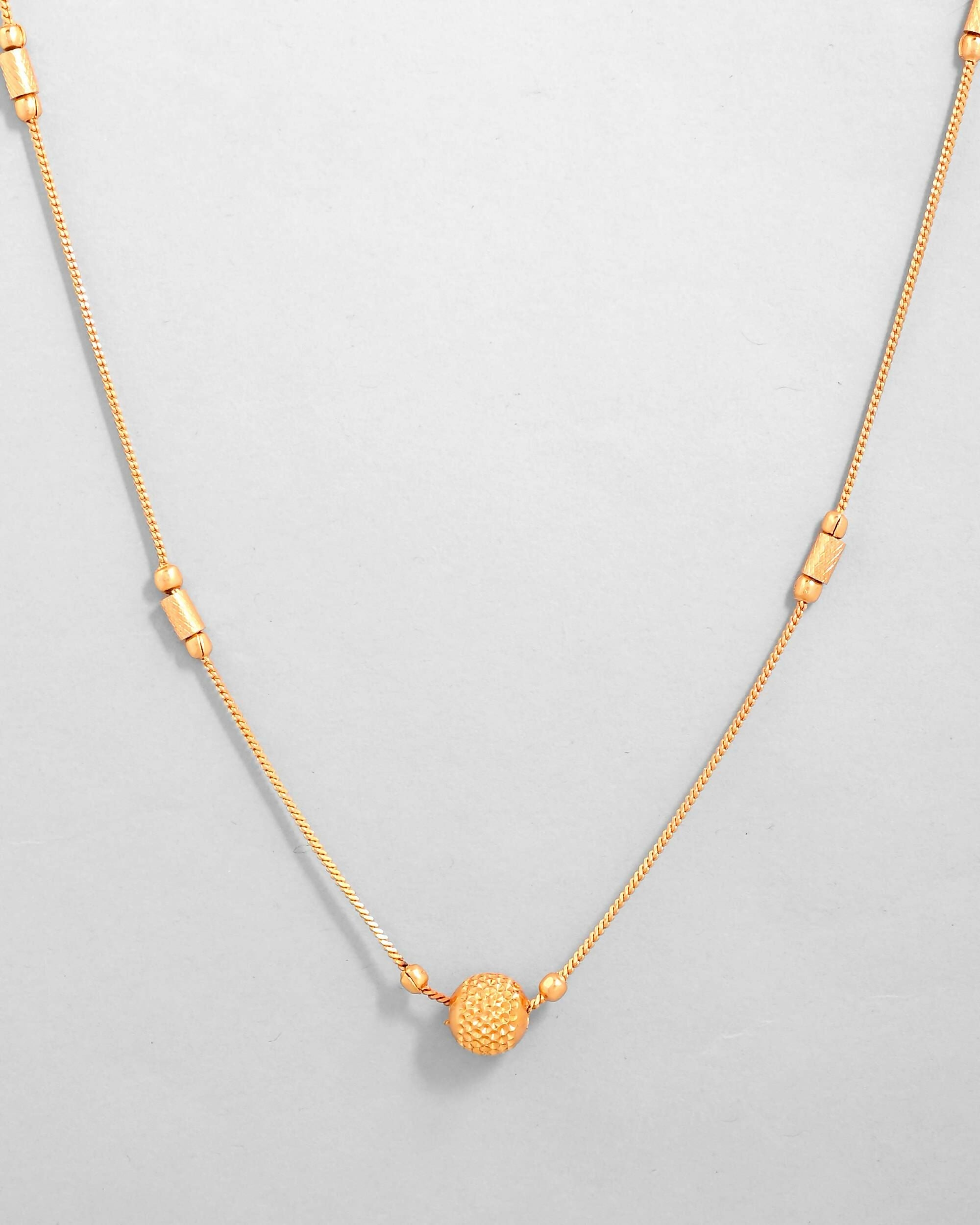 VOJ Gold-Polished Designer Piped Chain WithBig Gold Bead.