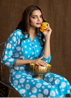 Prazu Fashion Sky Blue Printed Cotton Blend Kurta Pant Set - Distacart