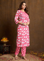 Prazu Fashion Light Pink Printed Cotton Blend Kurta Pant Set - Distacart