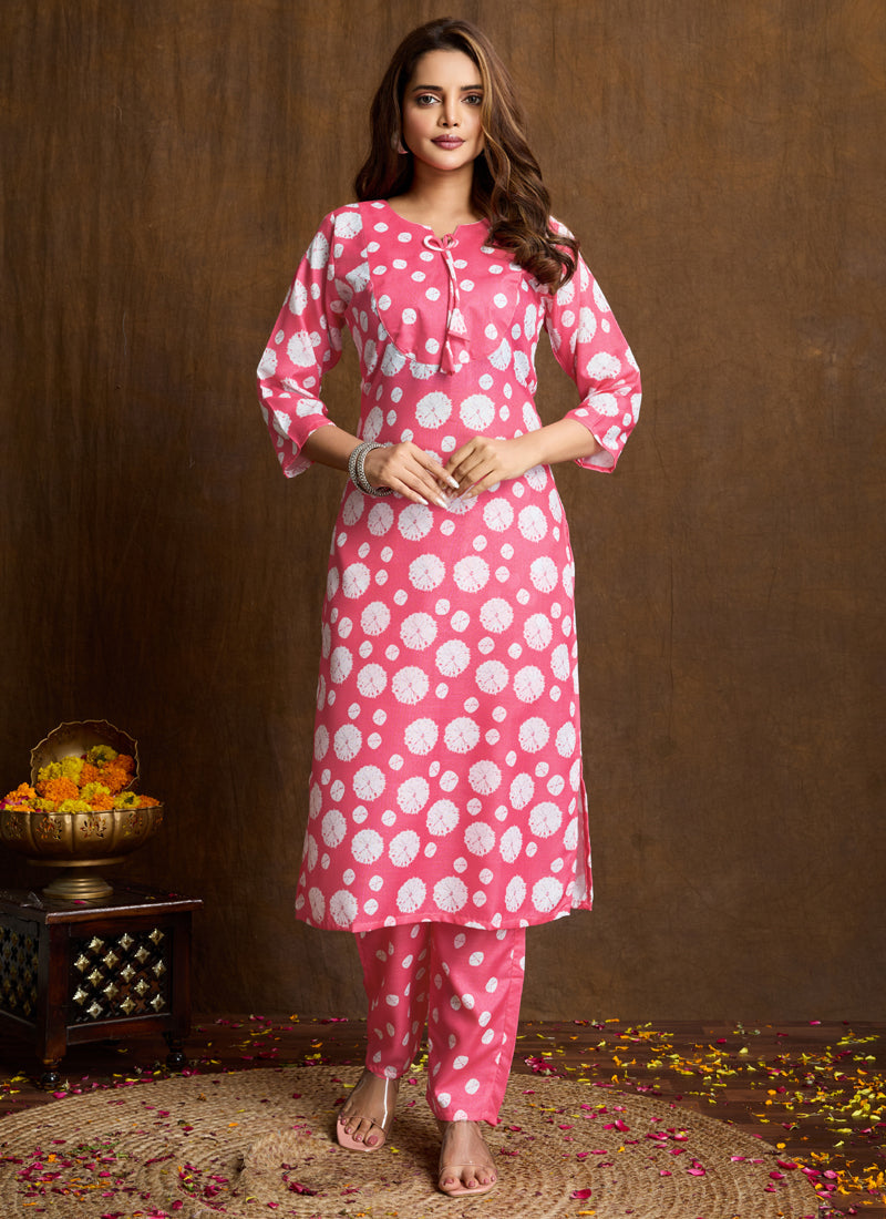 Prazu Fashion Light Pink Printed Cotton Blend Kurta Pant Set - Distacart