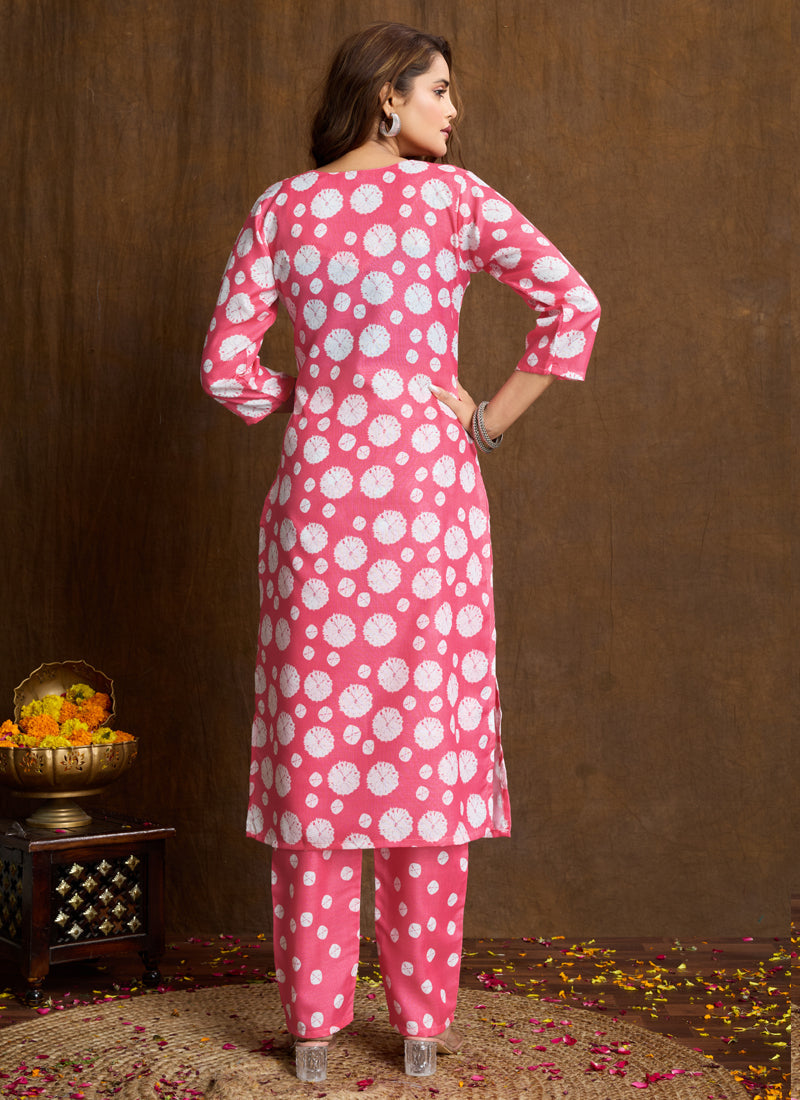 Prazu Fashion Light Pink Printed Cotton Blend Kurta Pant Set - Distacart