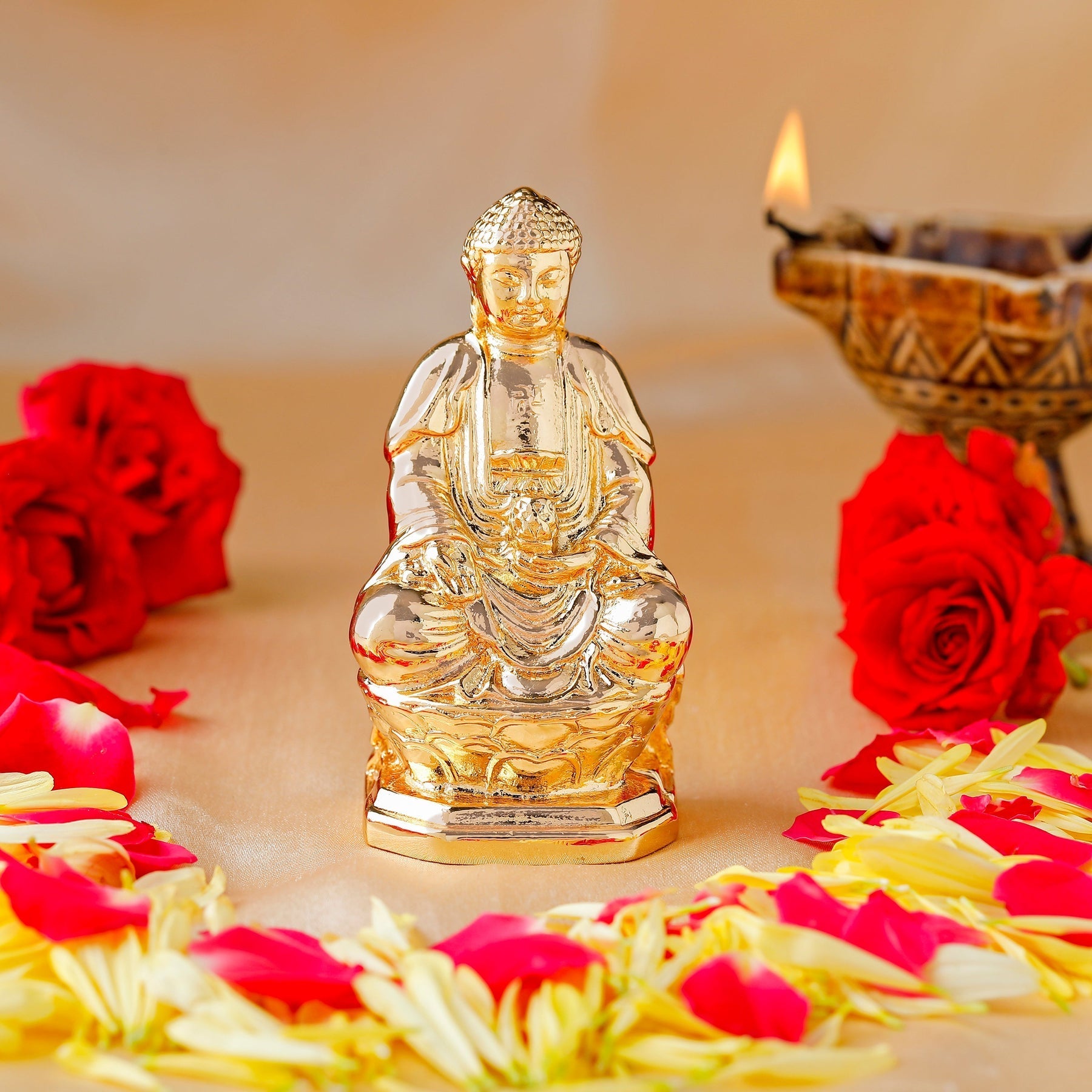 Estele Gold-Polished Lord Gautam Buddha Mediatating Idol statue for Home Décor/Gifts