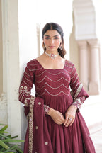 Joban Fashion Maroon Readymade Kurta Set With Sequence embroidery Work - Distacart