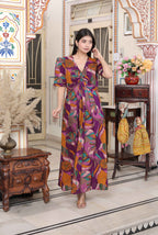 Miravan Women's Floral Print Puff Sleeve Pure Cotton Fit Flare Magenta Butterfly Maxi Dress - Distacart