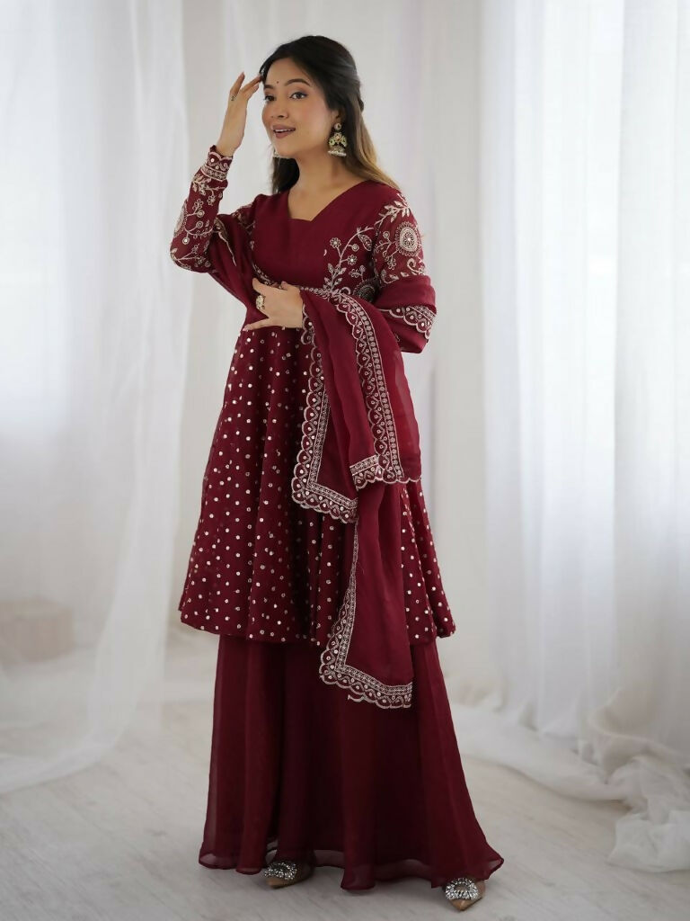 Teeya Creation Maroon Color Embroidery Work Wedding Wear Salwar Suit - Distacart