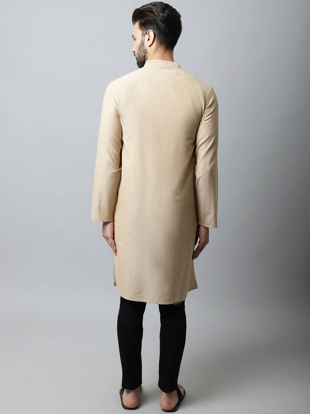 Even Apparels Beige Color Pure Cotton Men's Kurta With Band Collar (SLD1196) - Distacart