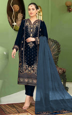 Anaita Navy Blue Velvet Suit with Embroidery Sequence Work - Distacart