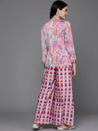 Ahalyaa Women Printed Crop Top with Palazzos & Jacket - Multi Color