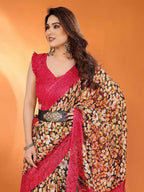 PR Fashion Red Kota Doria Printed Saree