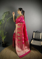 Joban Fashion Hot Pink Banarasi Soft Lichi Silk Paisley Saree - Distacart