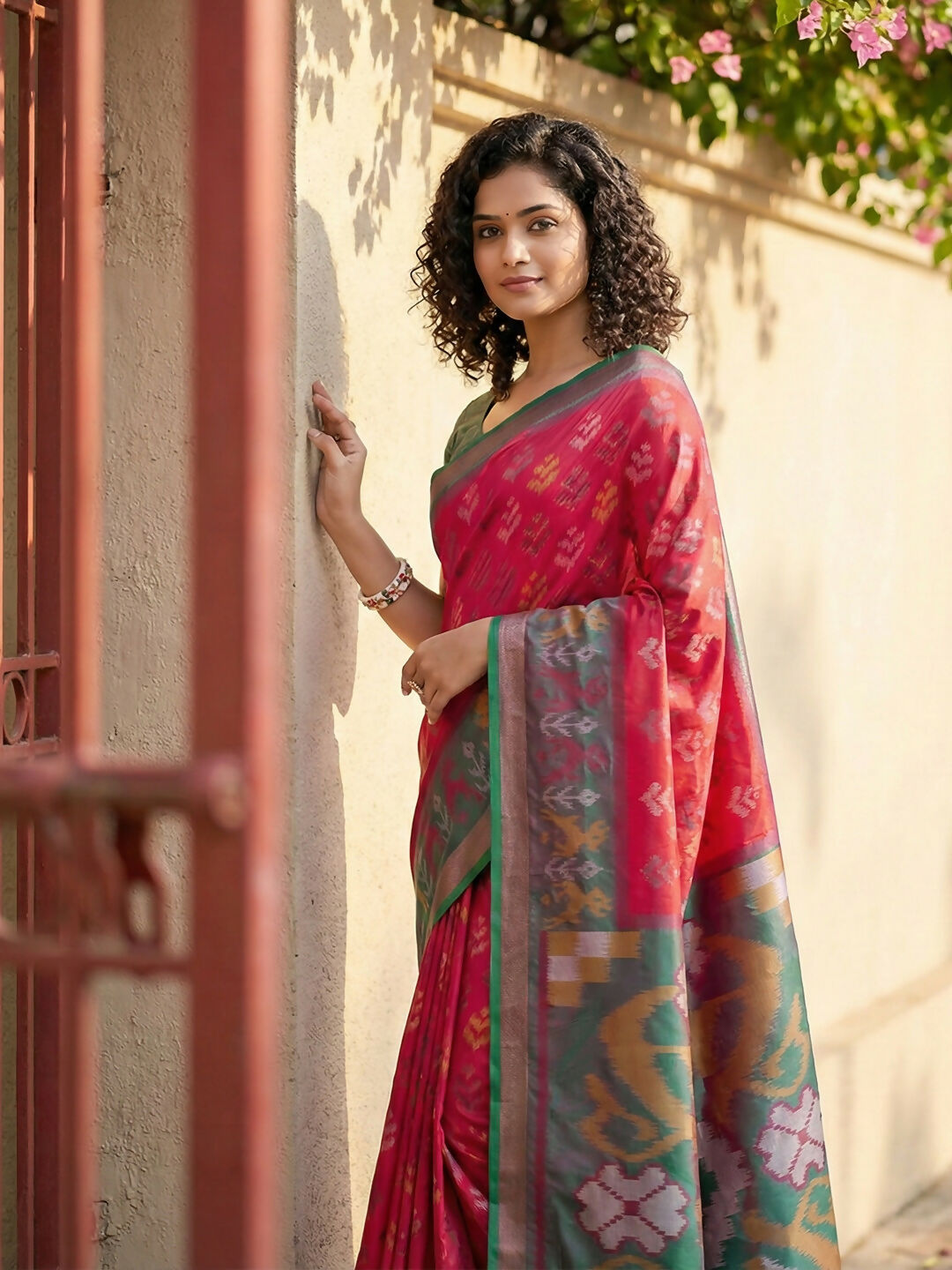 Shree Shyam Fashion Red Pochampally Silk Saree - Distacart