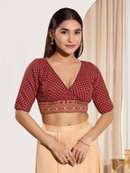 Joban Fashion Maroon Cotton Padded Blouse With V Neck Elbow Sleeves - Distacart