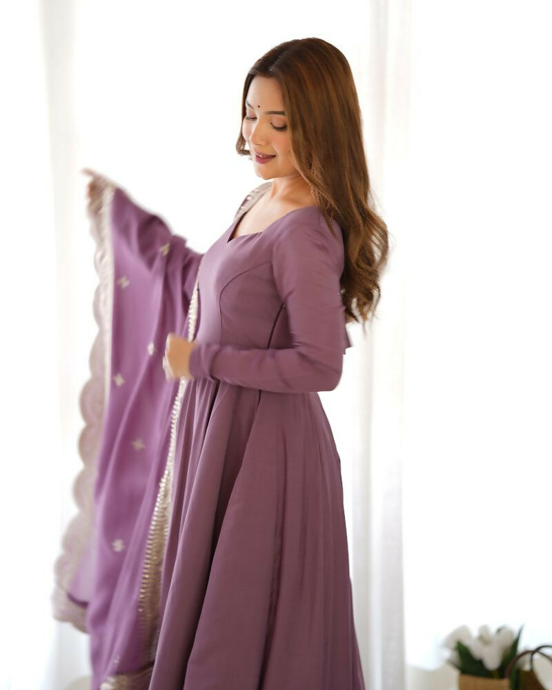 Joban Fashion Purple Kurta Set Chanderi Sequence Embroidery Work - Distacart