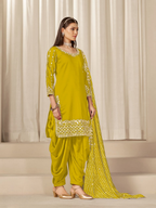 Anaita Yellow Roman Silk Stitched Suit with Embroidery & Real Mirror Work - Distacart