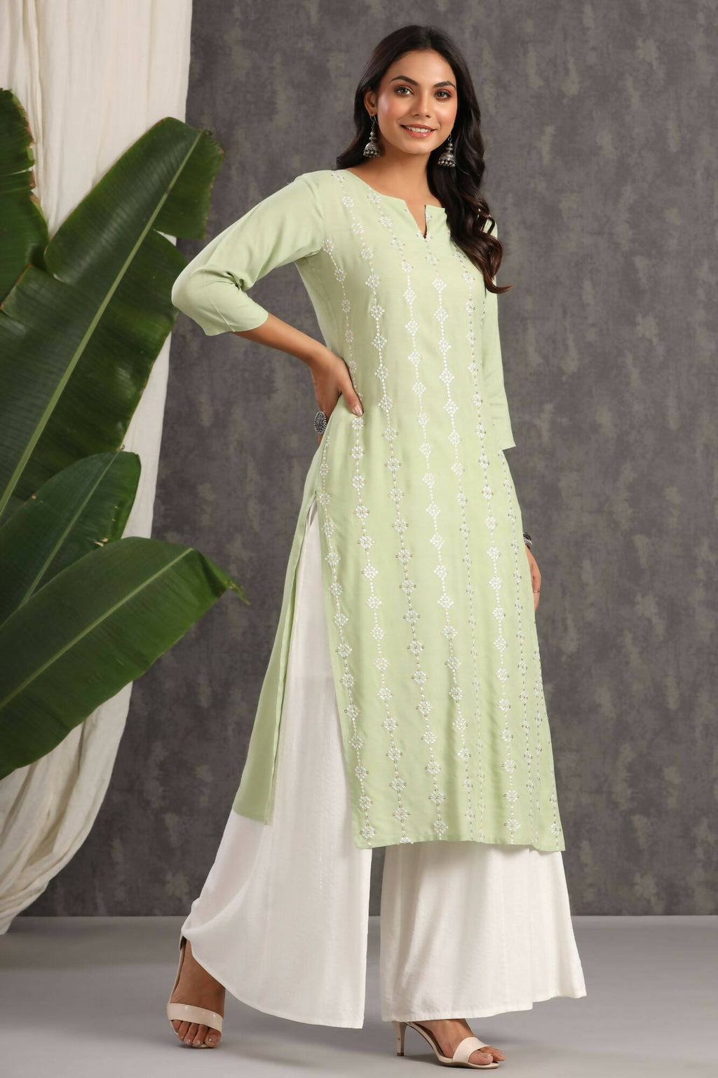 Juniper Women Lightolive Rayon Embroidered A-Line Dress - Distacart