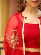 Janasya Maroon Georgette Solid Top Bottom Cape