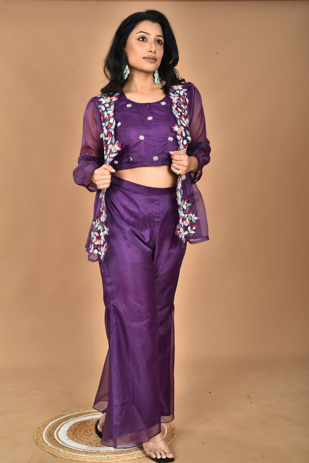 Morchari Women Hand Embroidery Crop Top-Purple