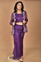 Morchari Women Hand Embroidery Crop Top-Purple