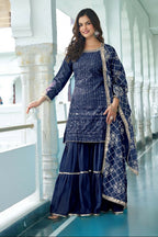 Teeya Creation Blue Colour Chinnon Silk Heavy Embroidery Work Fully Stitched Salwar Suit - Distacart
