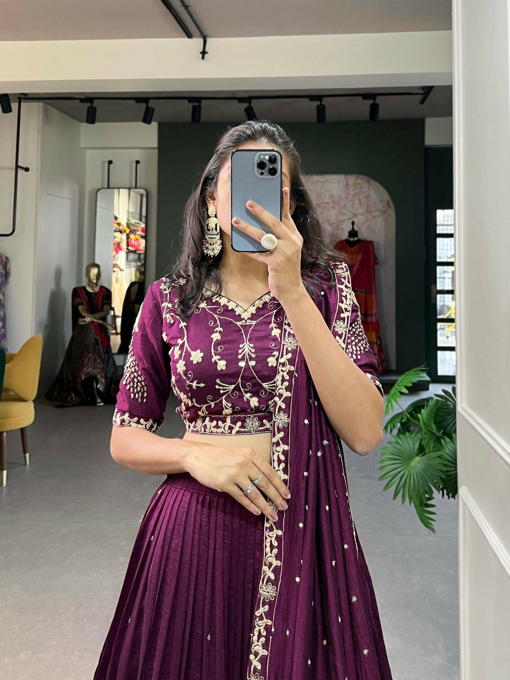 Vastranavya Vichitra Silk Sequins And Thread Embroidery Work Lehenga Choli - Wine