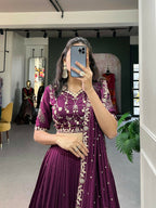 Vastranavya Vichitra Silk Sequins And Thread Embroidery Work Lehenga Choli - Wine