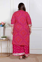 Miravan Plus Size Women'S Pink Bandhani Printed Straight Kurta With Palazzo & Dupatta - Distacart