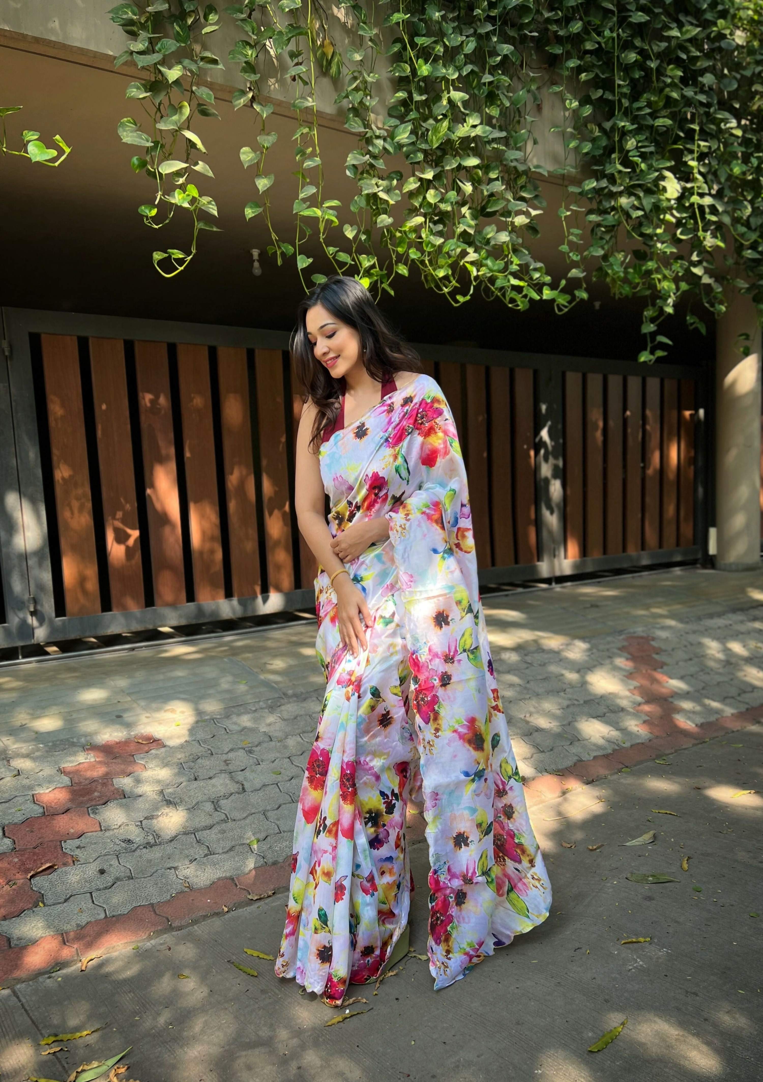 Vamsee Floral Multi Color Vichitra Silk Saree