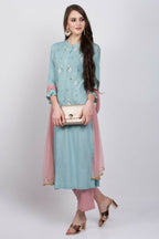 Joban Fashion L.Blue Cotton Rayon Kurta Set