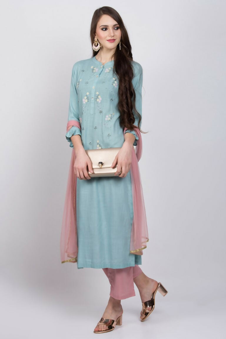 Joban Fashion L.Blue Cotton Rayon Kurta Set