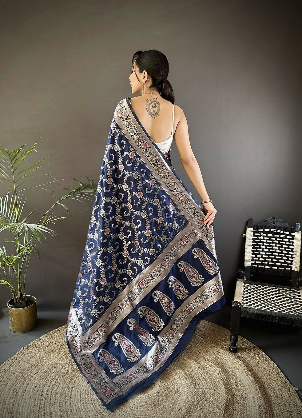 Joban Fashion Blue Meenakari Banarasi Silk Sarees