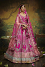 House of Panchhi Pink Pure Silk Moti & Zarkan heavy embroidery Lehenga choli & Dupatta
