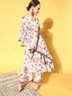 Ahalyaa Women Beige Colour Crepe Digital Printed Kurta Palazzo Set - Distacart