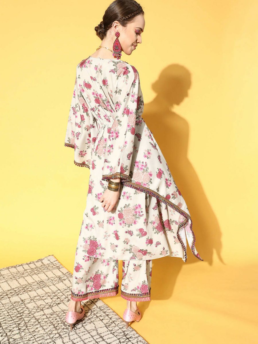 Ahalyaa Women Beige Colour Crepe Digital Printed Kurta Palazzo Set - Distacart