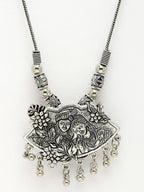 NVR Women's Silver-Toned Radha Krishna Pendant with Chain