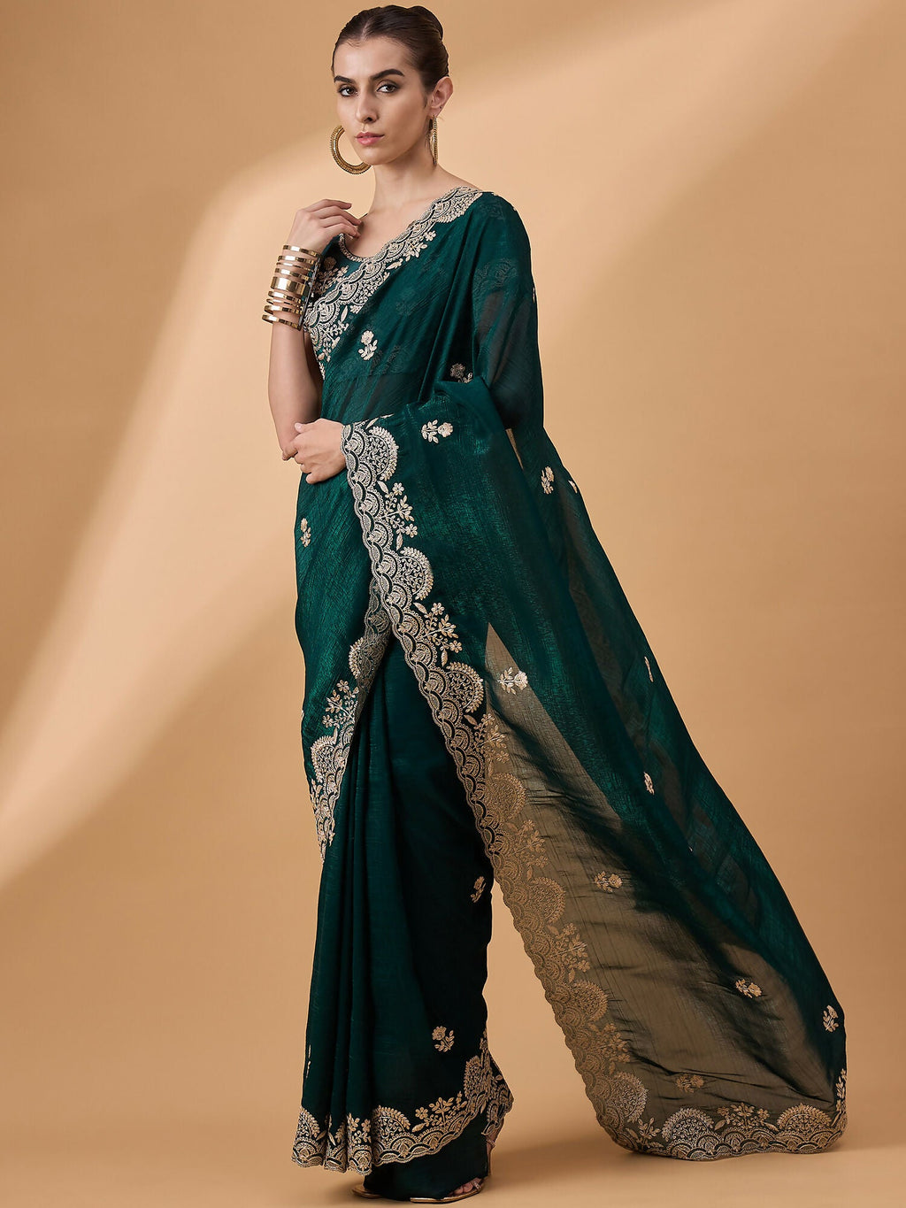 Teal Silk Embroidered Saree with Unstitched Blouse Piece - Satya